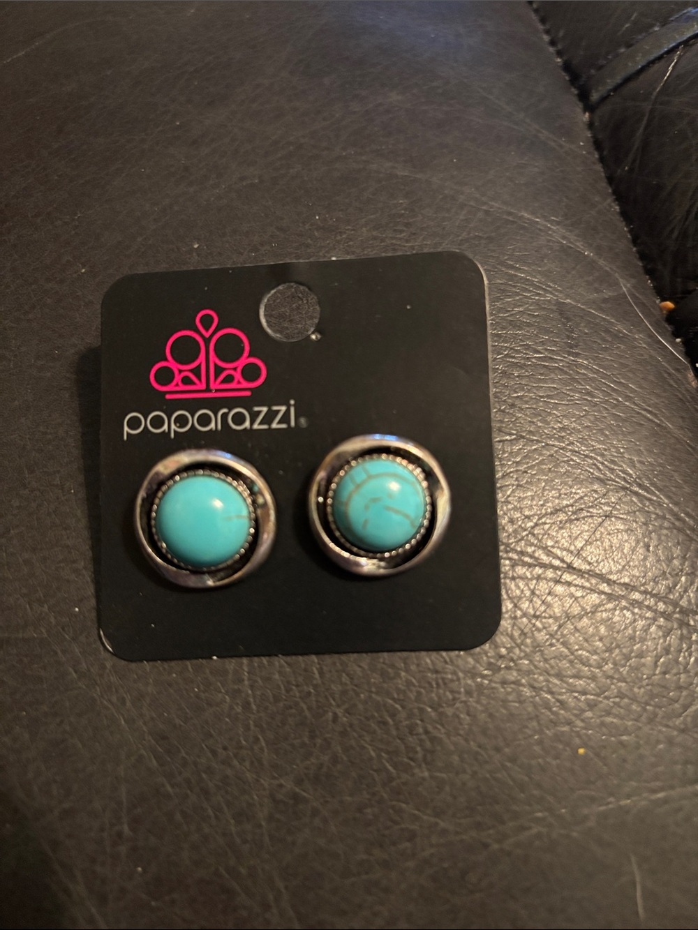 paparazzi Turquoise Round Button Earrings with Silver Trim